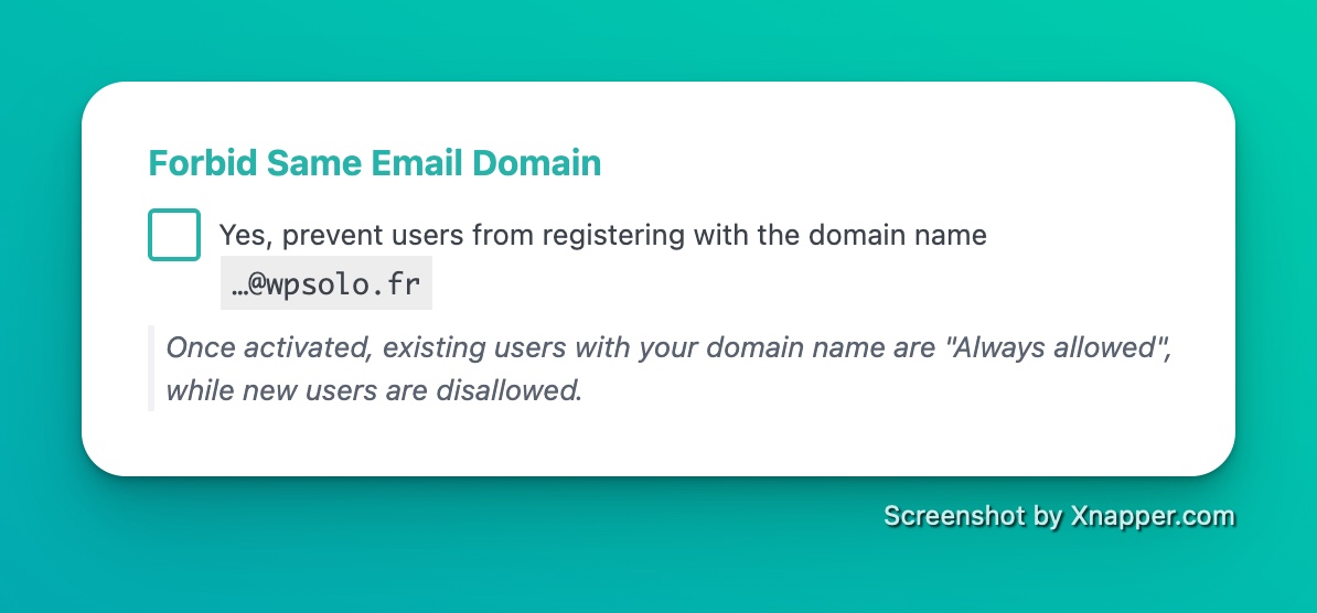 forbid same email domain