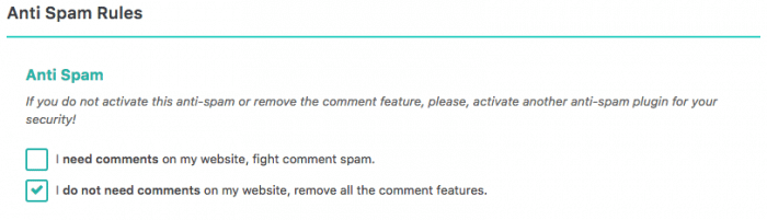 SecuPress removes the comment feature in 1 click